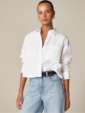 NWT JCrew Etienne Crop Button Up Shirt Size XS Oversized Fit White $98 CI530